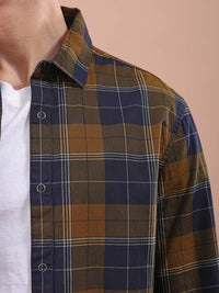 The Indian Garage Co Men Mustard Comfort Checked Cotton Reversible Casual Shirt