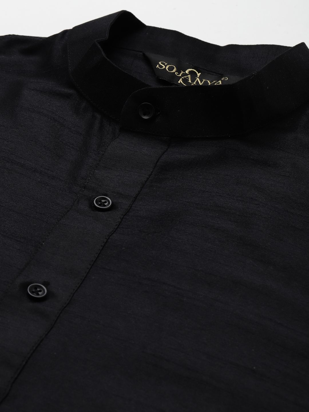 SOJANYA Men Black Solid Kurta with Churidar & Nehru Jacket