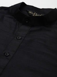 SOJANYA Men Black Solid Kurta with Churidar & Nehru Jacket
