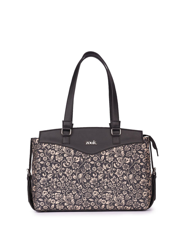 ZOUK Floral Printed Structured Jute Shoulder Bag