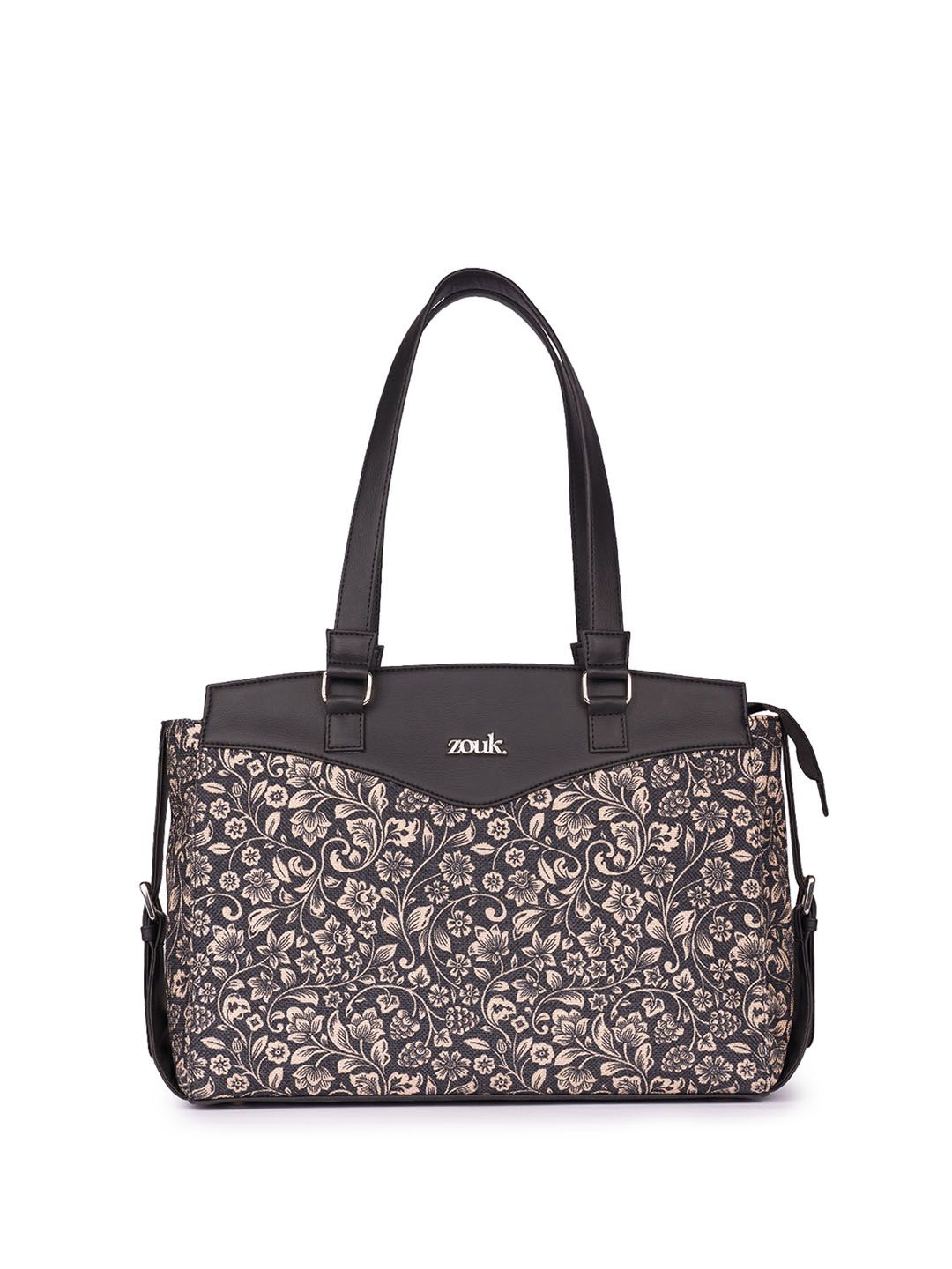 ZOUK Floral Printed Structured Jute Shoulder Bag