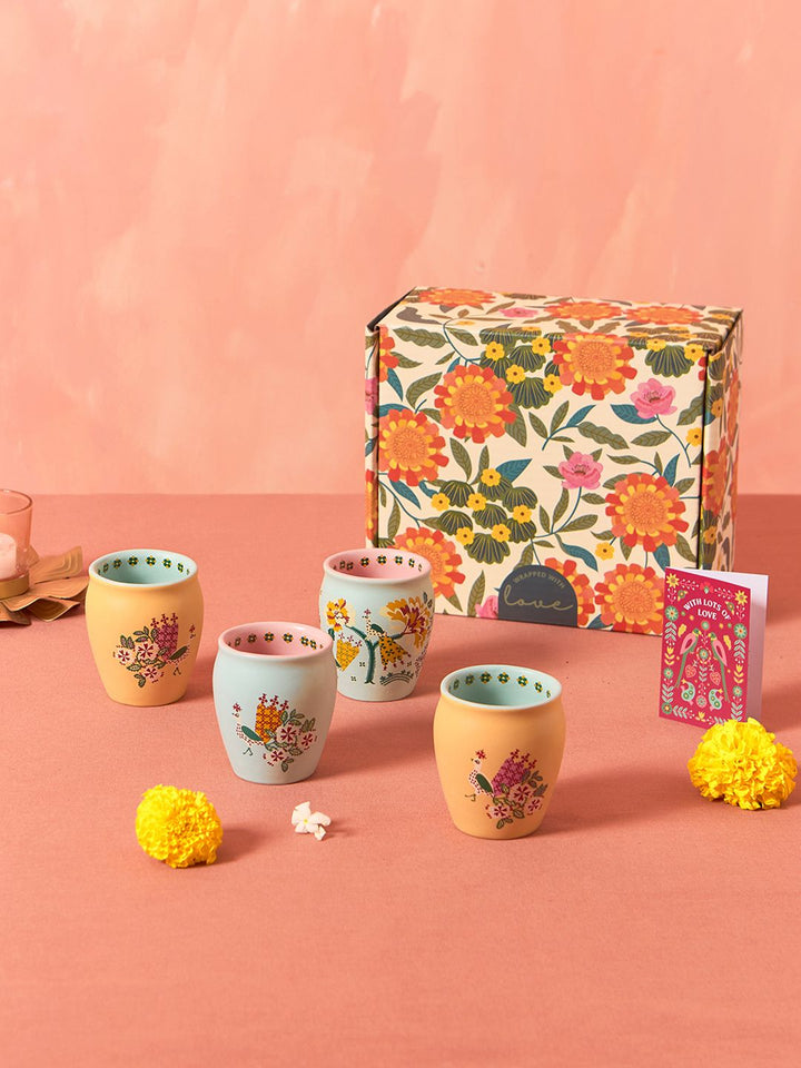 Chumbak Set Of 4 Printed Ceramic Cups Home Gift Sets