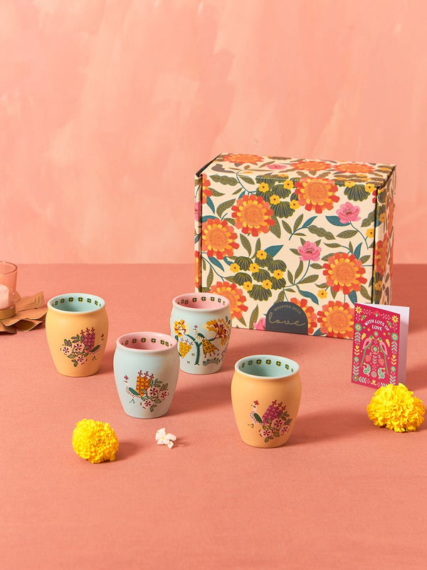 Chumbak Set Of 4 Printed Ceramic Cups Home Gift Sets