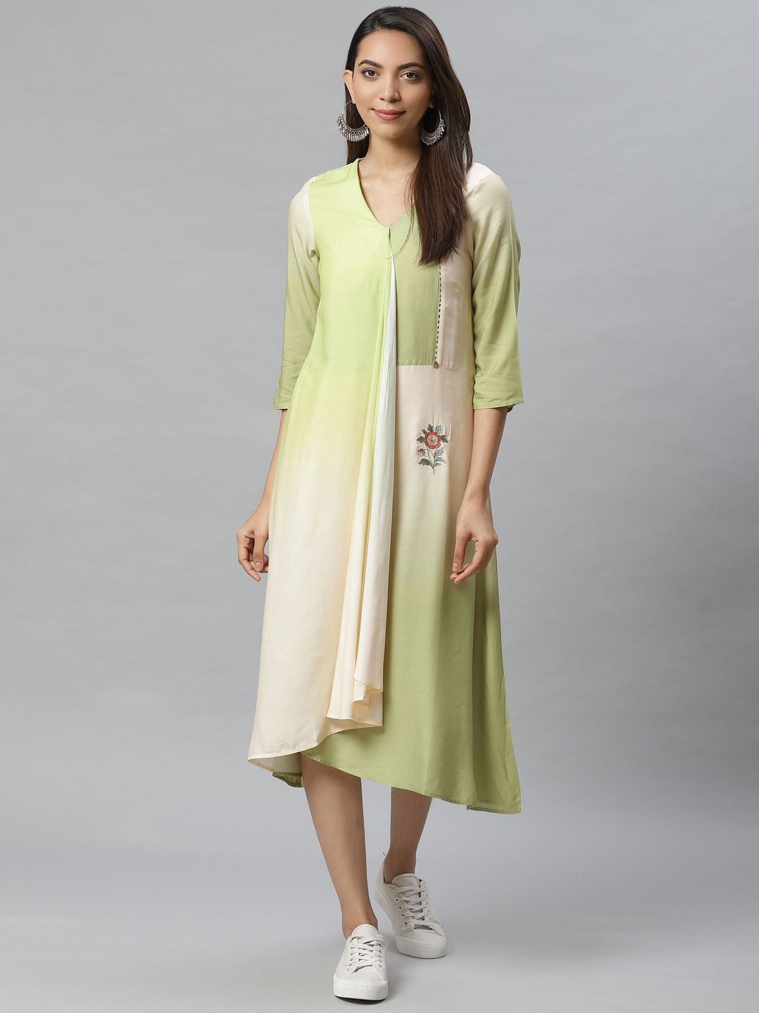 W Green Dyed A-Line Dress