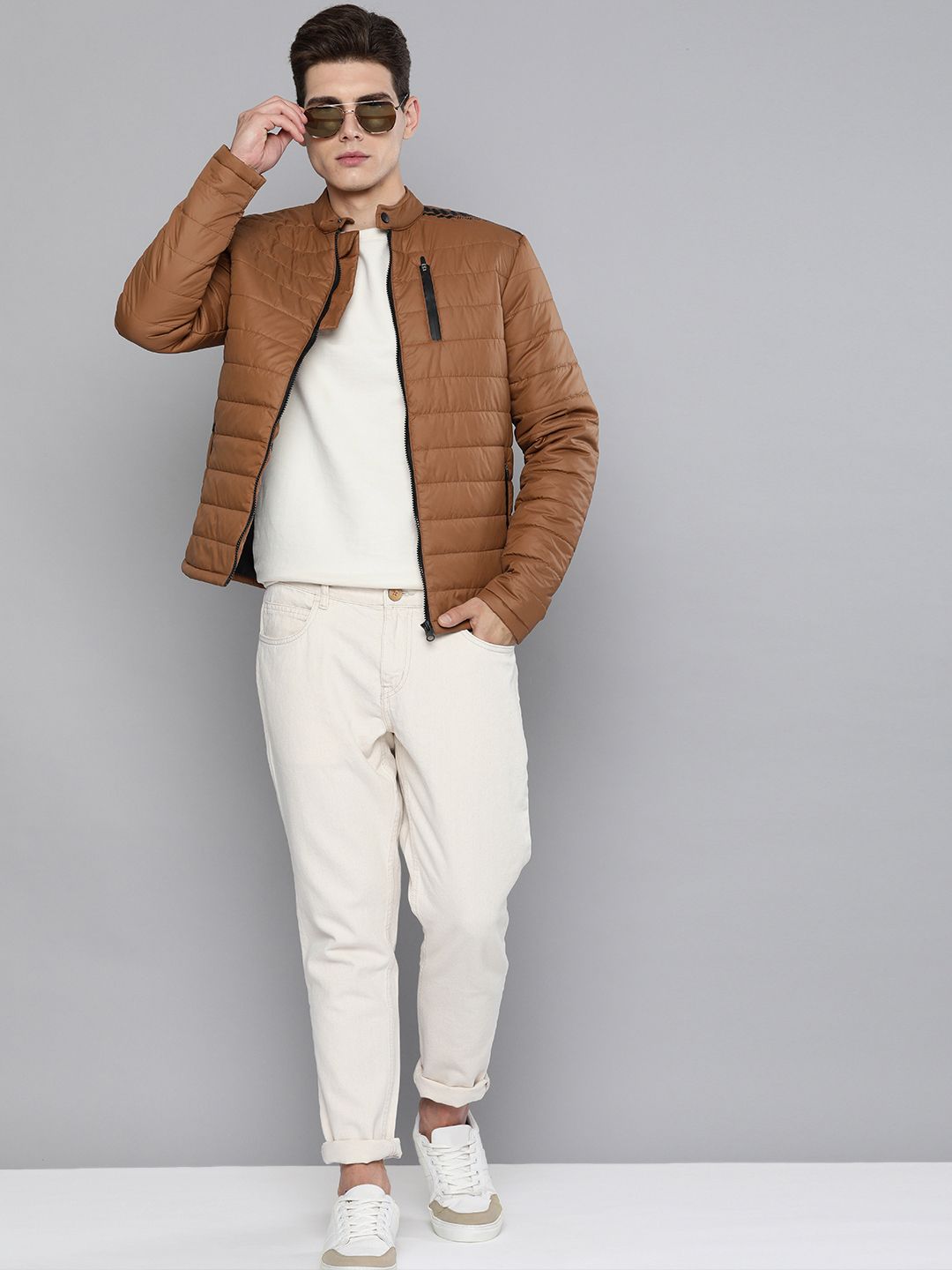 The Indian Garage Co Men Zip-Front Puffer Jacket with Zipper Pockets