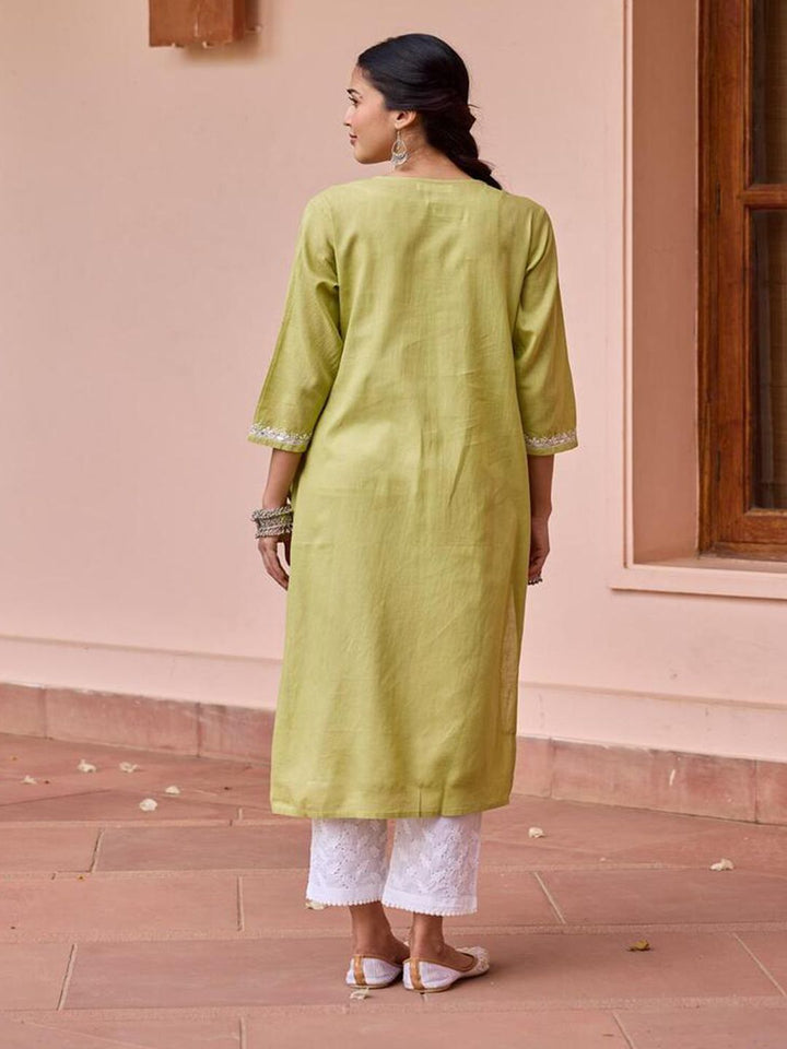 Rumah Chikankari Wanita Pista Green Cotton Chikankari Sulam Kurta