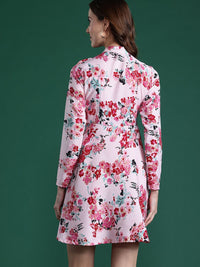 DressBerry Floral Print Tie-Up Neck A-Line Mini Dress