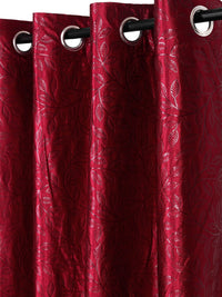 Cortina Set of 2 Maroon Embossed Leaf Print Polyester Door Curtains