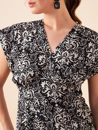 Antheaa Black Ethnic Motifs Printed V-Neck Sheath Midi Dress