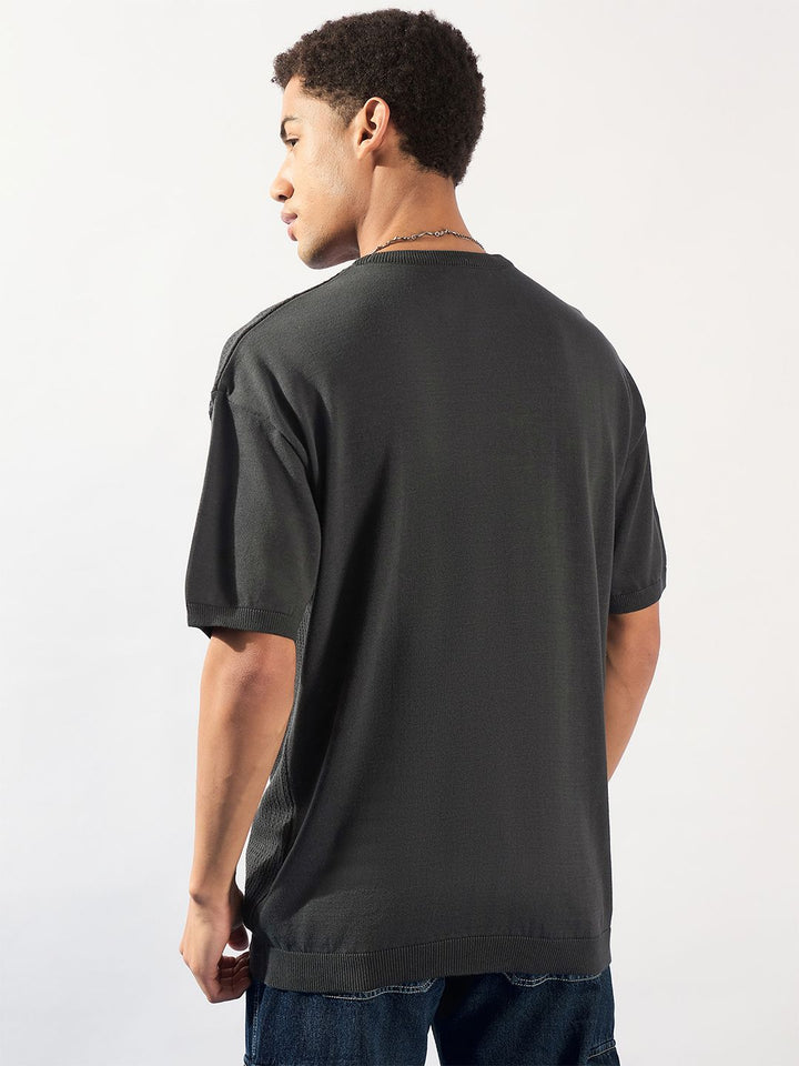 DENNISON Men Oversized Round Neck Knitted T-Shirt