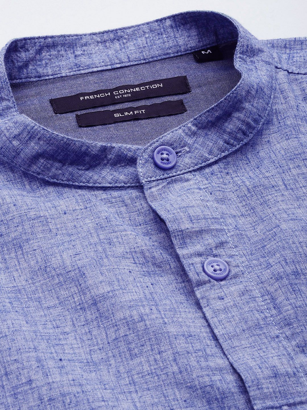 French Connection Slim Fit Band Collar Roll-Up Sleeves Casual Shirt