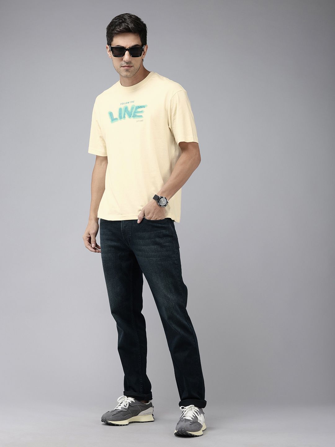 SPYKAR Typography Printed Drop-Shoulder Sleeves Oversized T-shirt