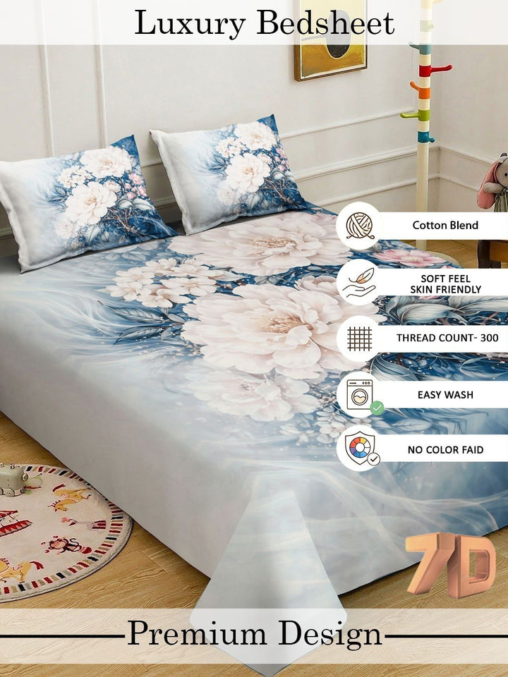 Myntra Elegant Homes Blue Floral 300 TC King Double 7D Cadar dengan 2 Sarung Bantal