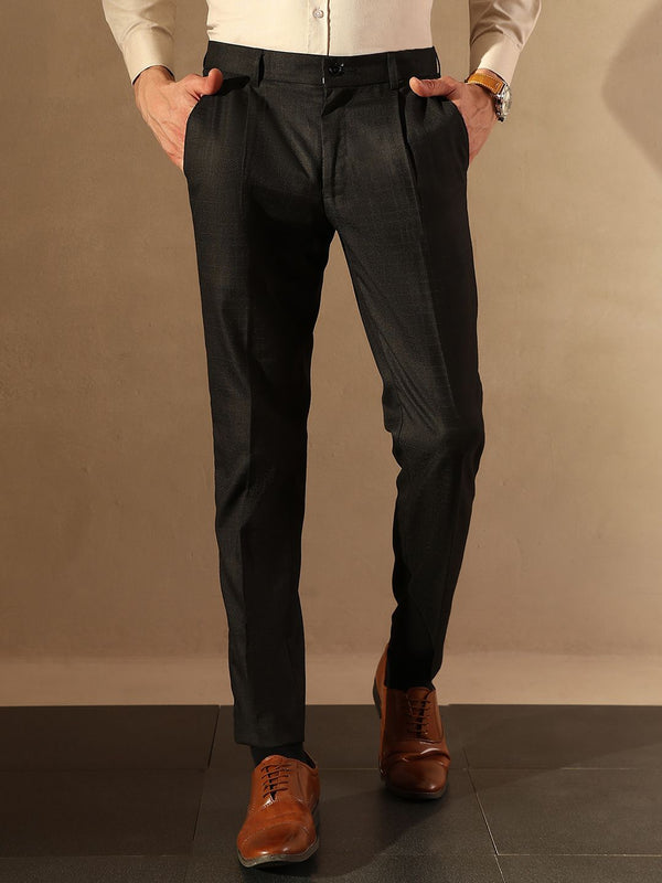 DENNISON Men Tapered Fit Self Check Pleated Trousers