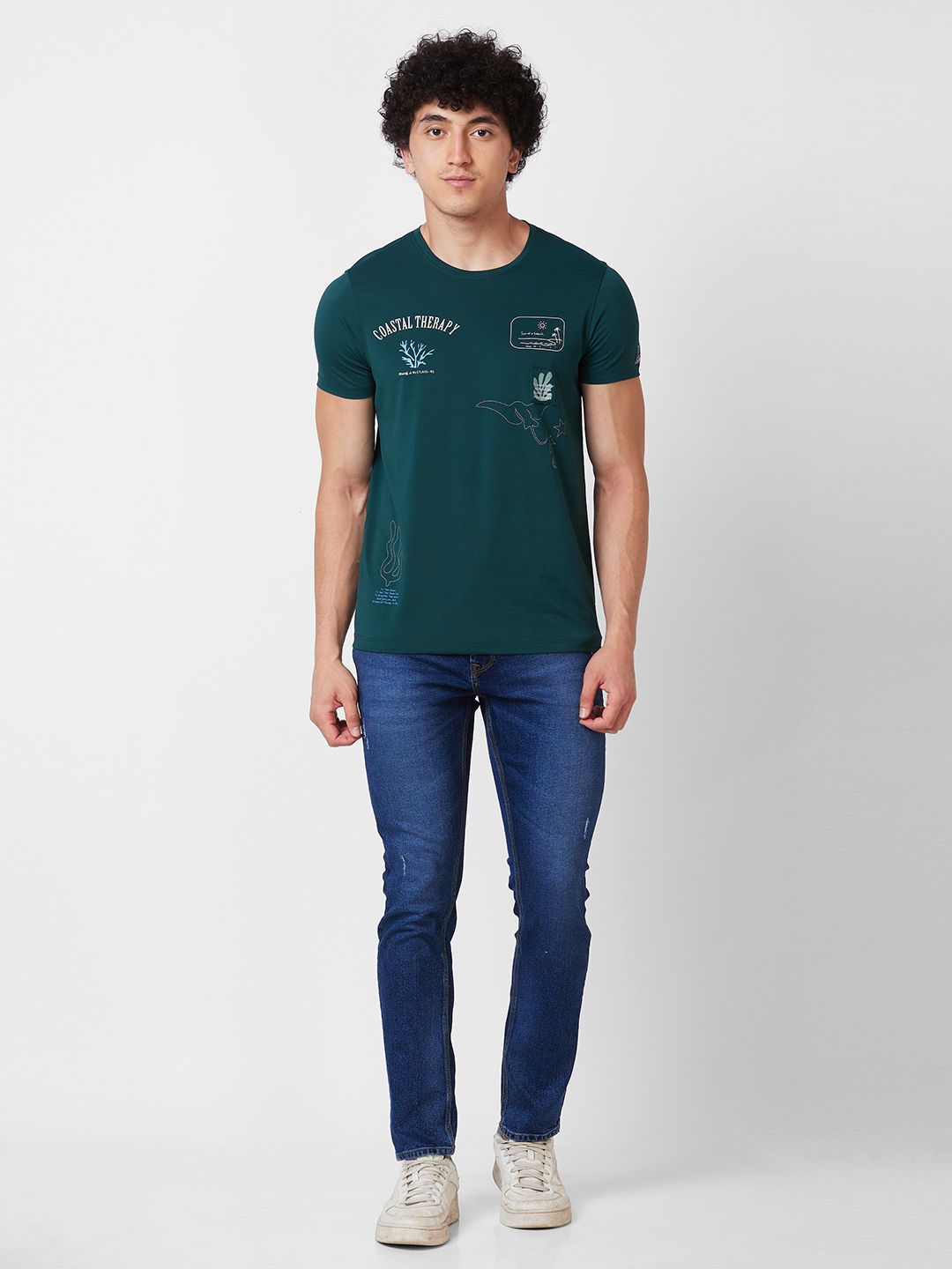 SPYKAR Round Neck Short Sleeves Typography Printed Cotton Slim Fit T-shirt