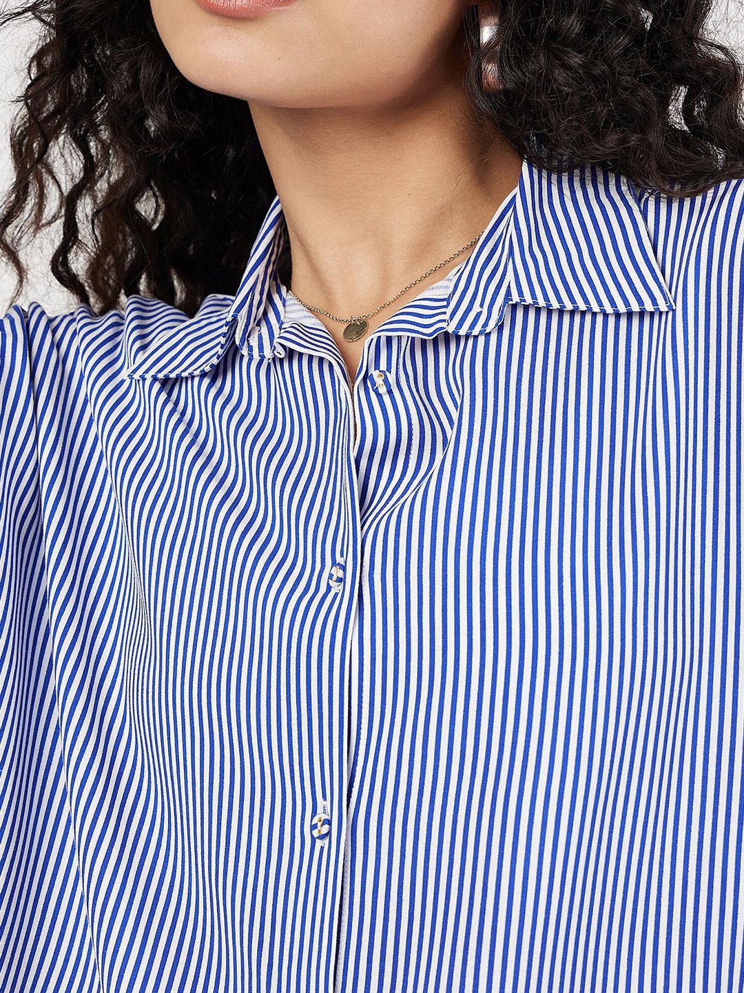 SASSAFRAS Oversized Striped Spread Collar Casual Shirt