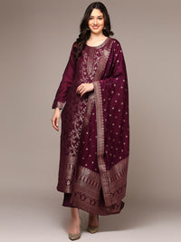 KALINI Floral Woven Design Zari Straight Kurta With Trousers & Dupatta