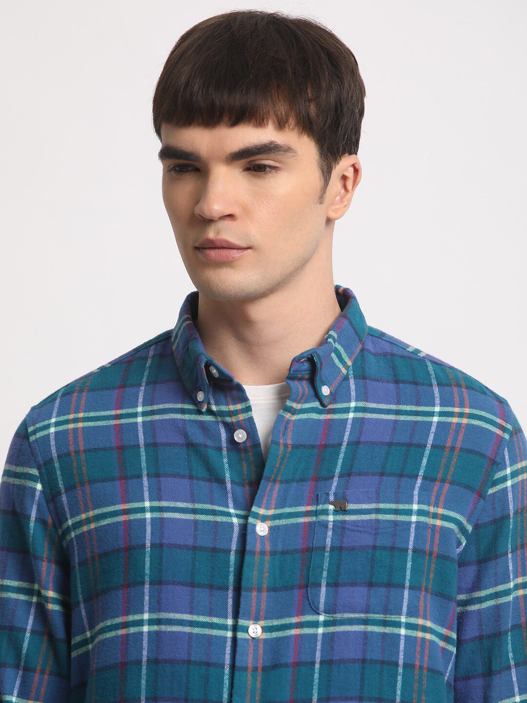 THE BEAR HOUSE Tartan Checked Slim Fit Pure Cotton Casual Shirt