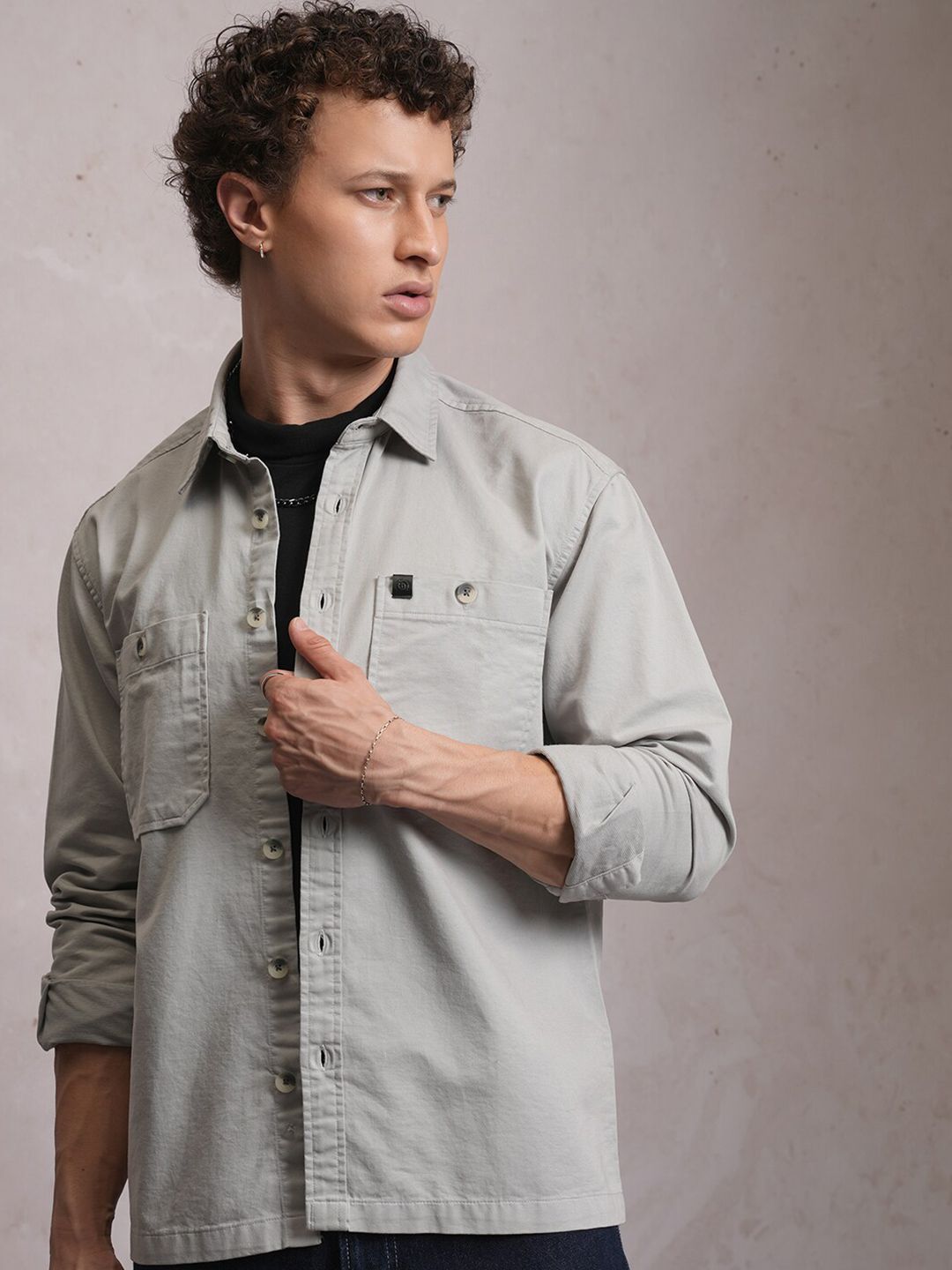 LOCOMOTIVE Premium Washed Dobby Textured Solid Utility Pocket Cotton Overshirt