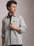 LOCOMOTIVE Premium Washed Dobby Textured Solid Utility Pocket Cotton Overshirt