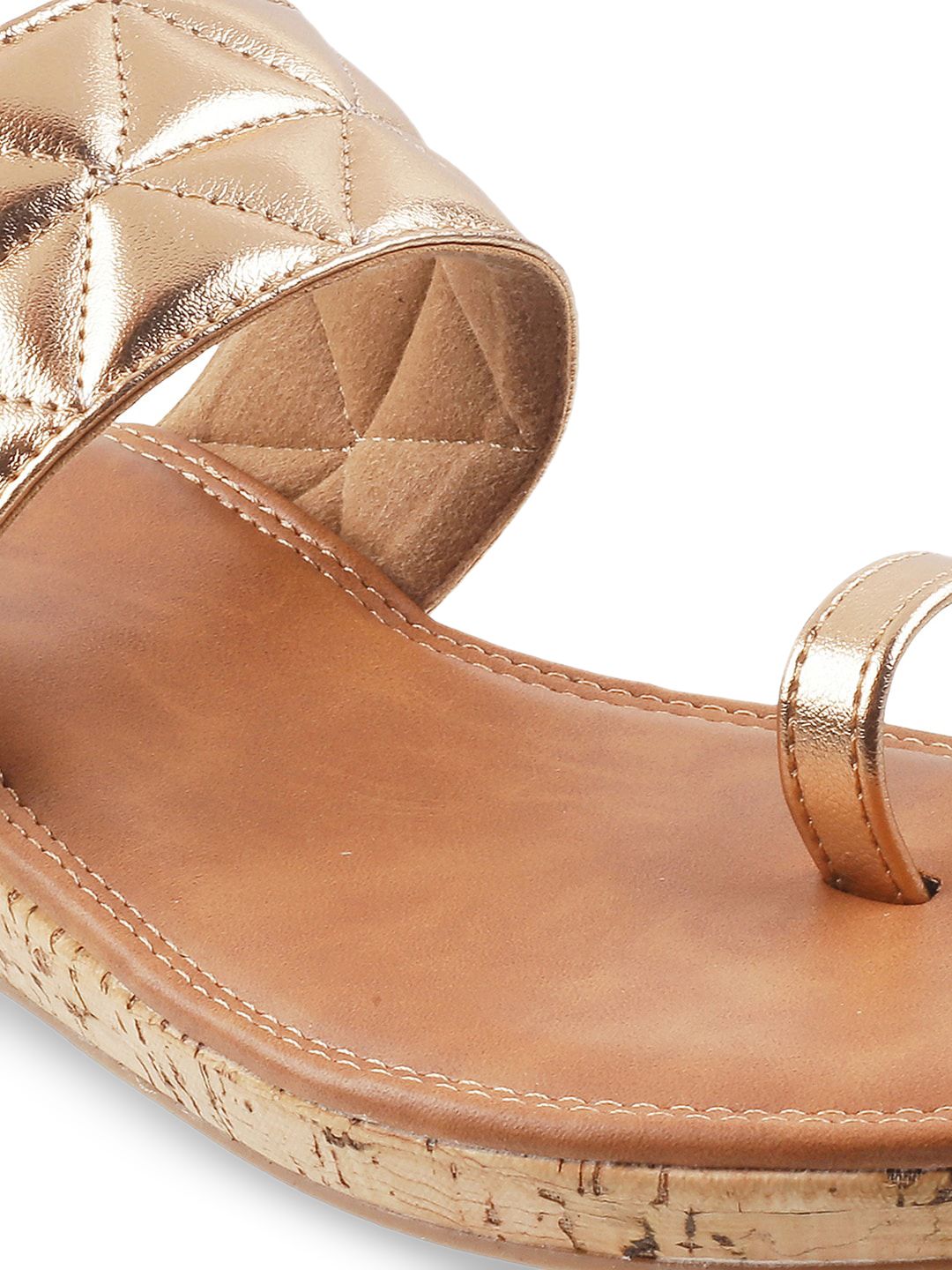 Metro Women Rose Gold & Tan One Toe Wedge Sandals