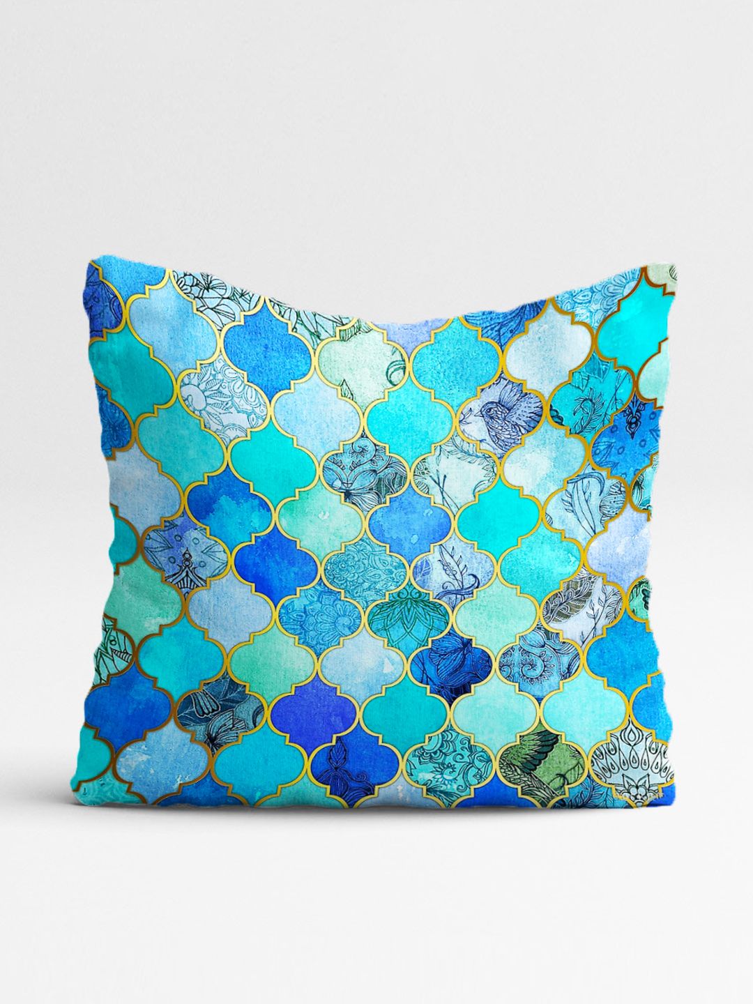 STITCHNEST Blue & Green Set of 2 Geometric Square Cushion Covers
