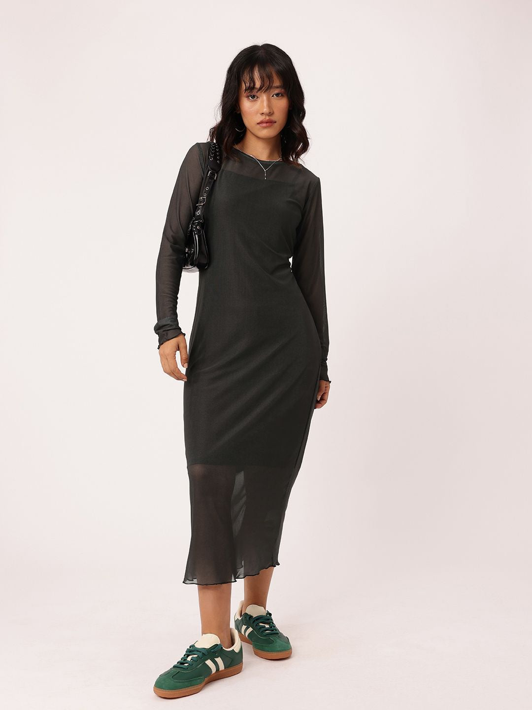 DressBerry Chic Soft Mesh Sheath Midi Dress With A Inner Slip