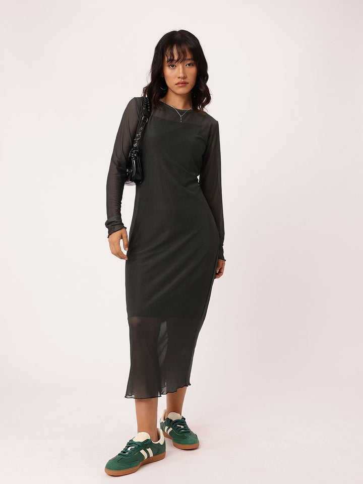 DressBerry Chic Soft Mesh Sheath Midi Dress With A Inner Slip