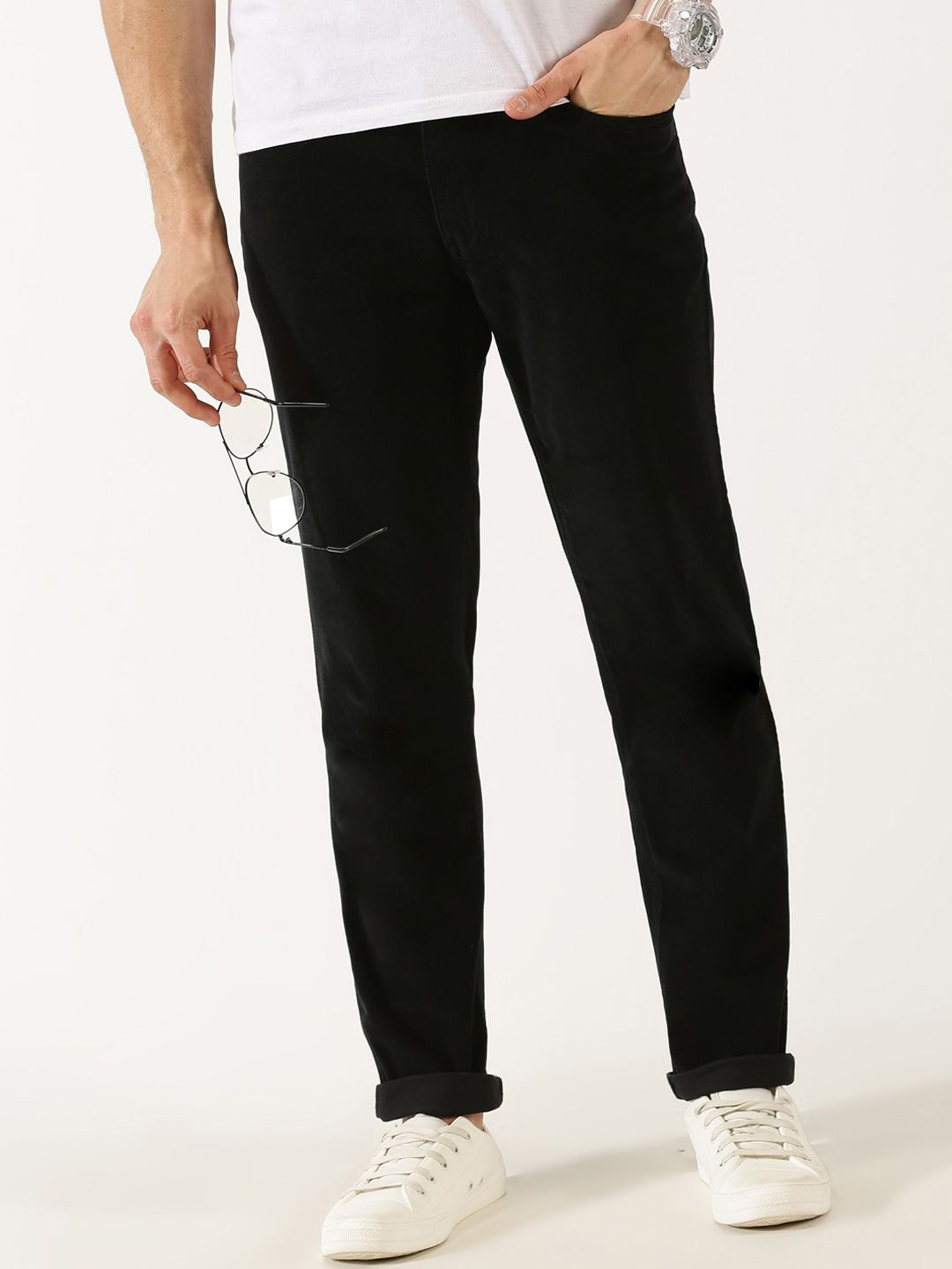 Thomas Scott Men Regular Fit Corduroy Chinos Trousers