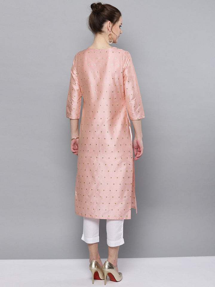 STREET 9 Women Pink & White Self Design Kurta with Trousers