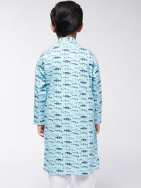 SOJANYA Boys Blue & Black Printed Mandarin Collar Straight Kurta