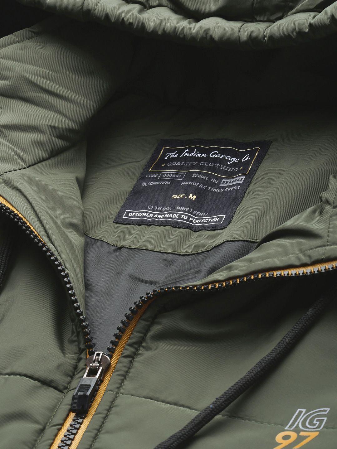 The Indian Garage Co Men Slim Fit Zip-Front Hooded Puffer Jacket
