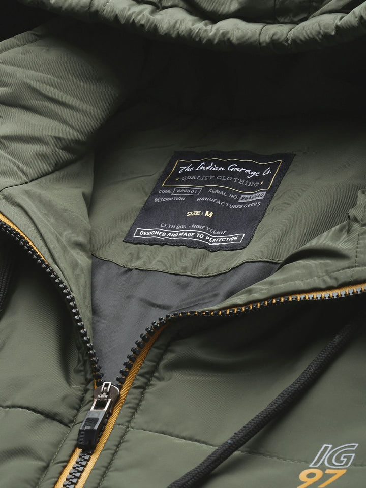 The Indian Garage Co Men Slim Fit Zip-Front Hooded Puffer Jacket