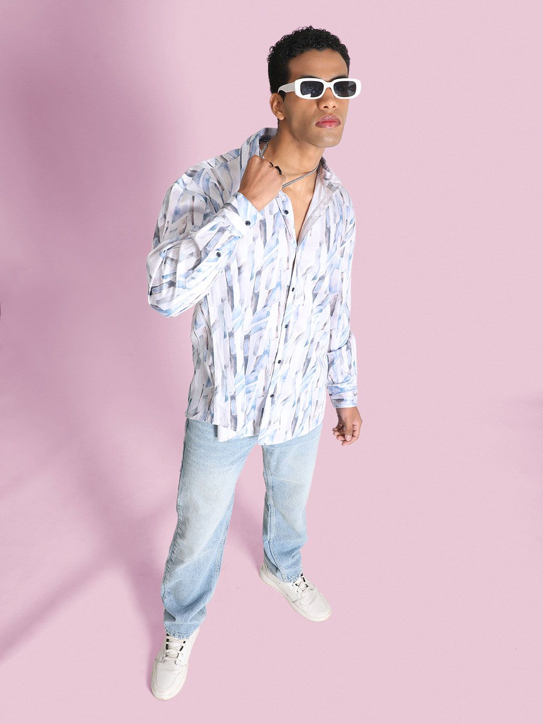 Bene Kleed Men Classic Spread Collar Abstract Printed Cotton Oversized Casual Shirt