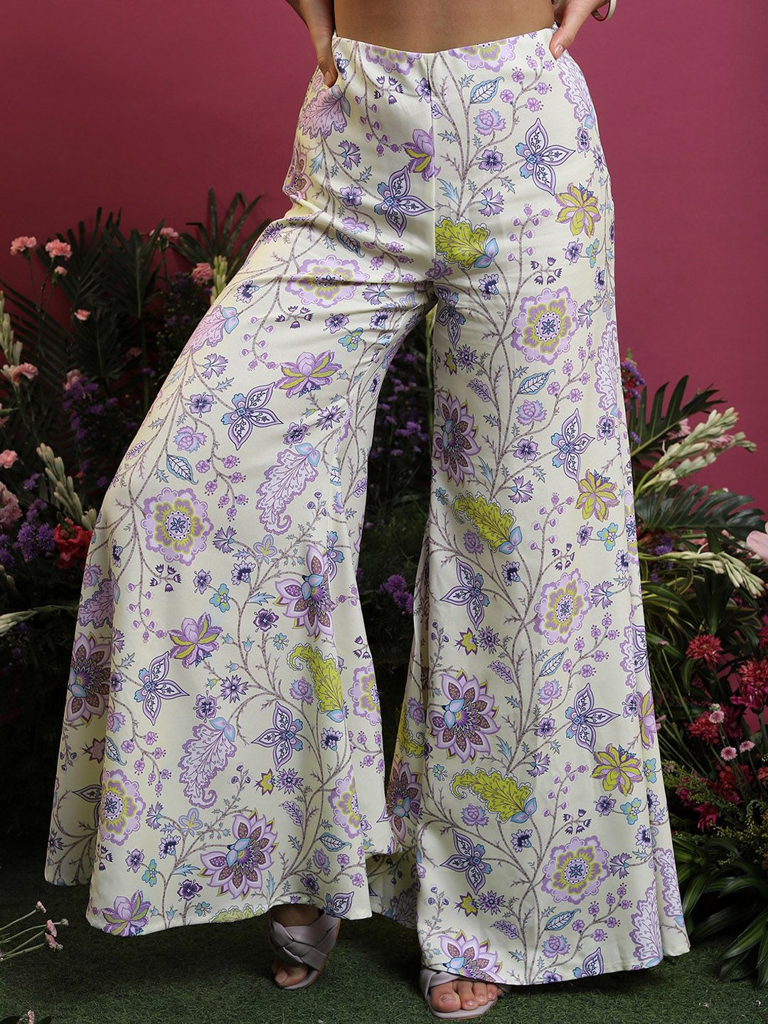 Vishudh  Floral Printed A-Line Top With Flared Palazzos