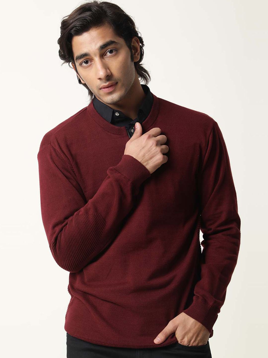 RARE RABBIT Men Rumbled Slim Fit Half Zipper Sweater
