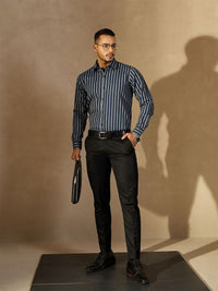 DENNISON Men Vertical Stripes Spread Collar Long Slevees Casual Shirt