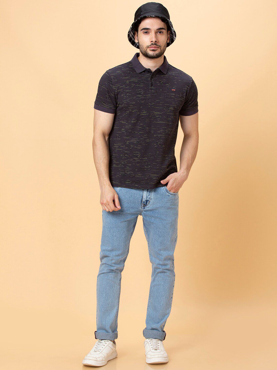 Being Human Striped Polo Collar Casual T-shirt
