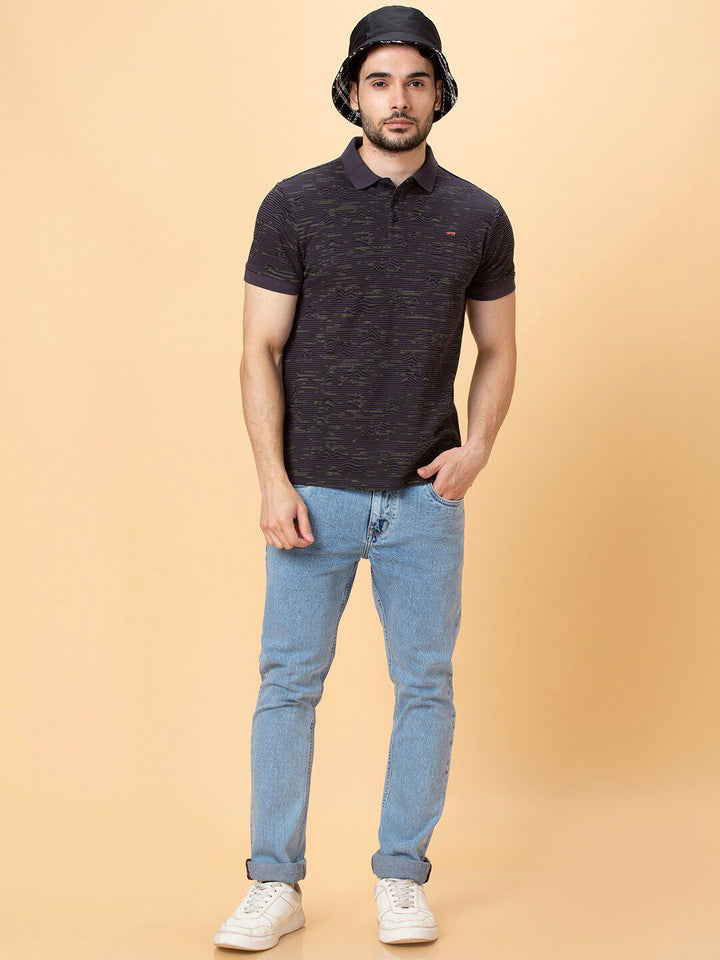 Being Human Striped Polo Collar Casual T-shirt