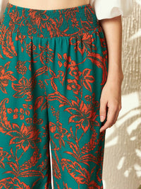 Berrylush Women Floral Printed Relaxed Straight Leg High-Rise Trousers