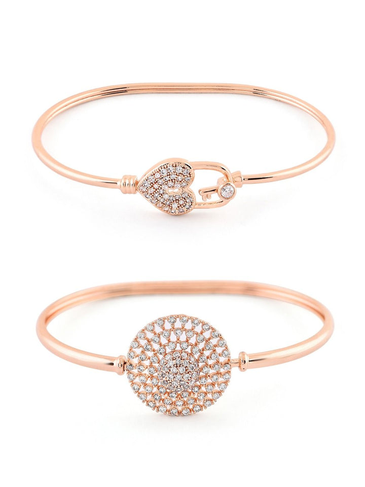 Set Wanita Zaveri Pearls 2 Gelang Kada Tembaga Bersalut Emas Mawar Cubic Zirconia