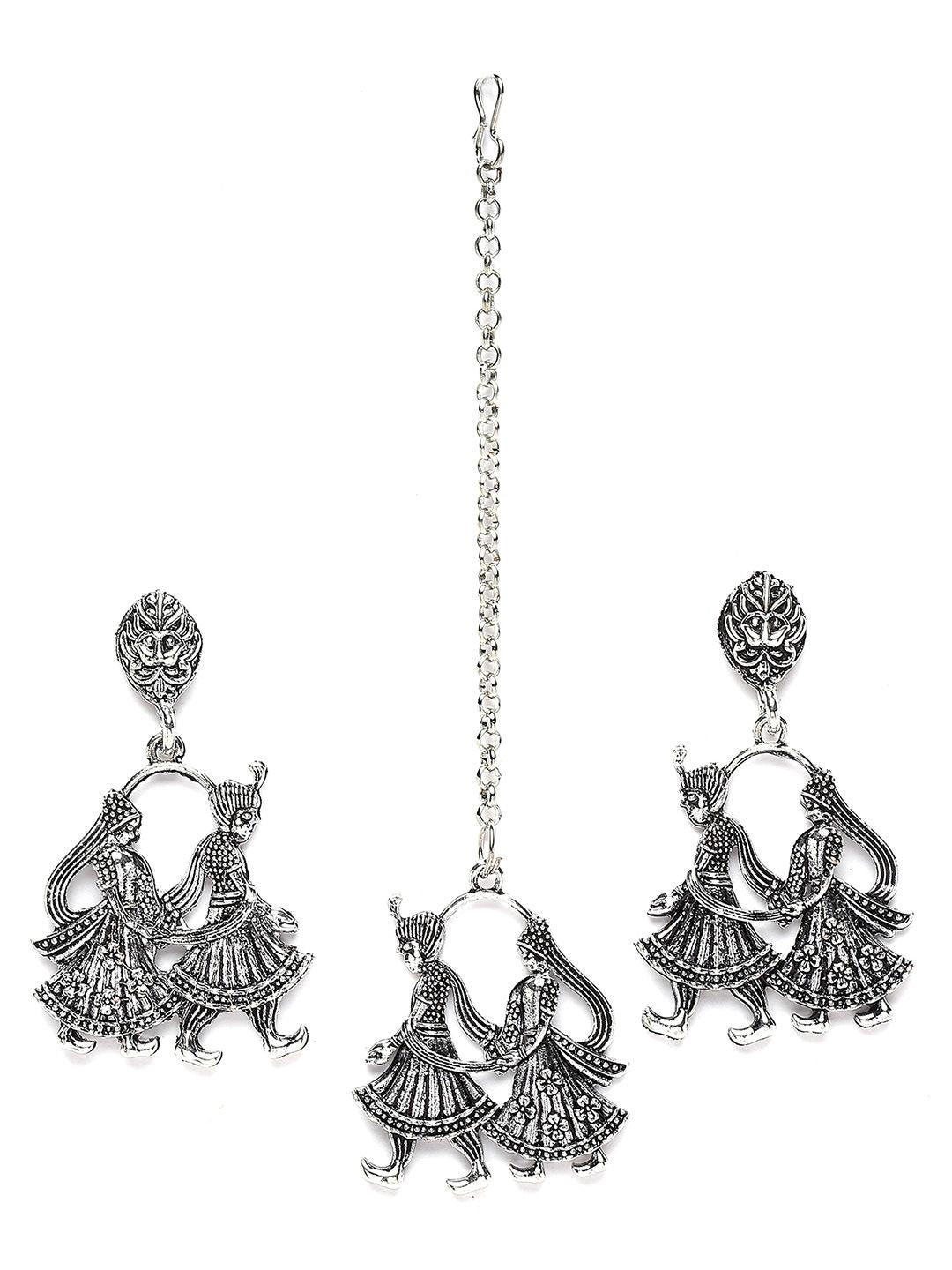 KARATCART Oxidised Silver-Plated Dulha-Dulhan Design Jewellery Set