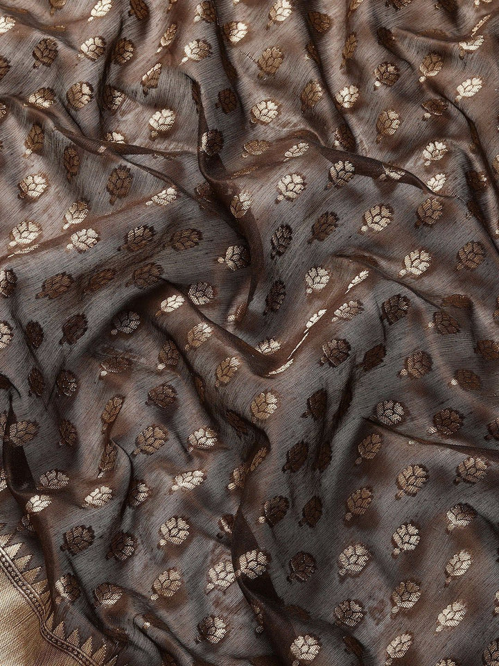 Saree mall Brown & Golden Cotton Silk Woven Design Banarasi Saree