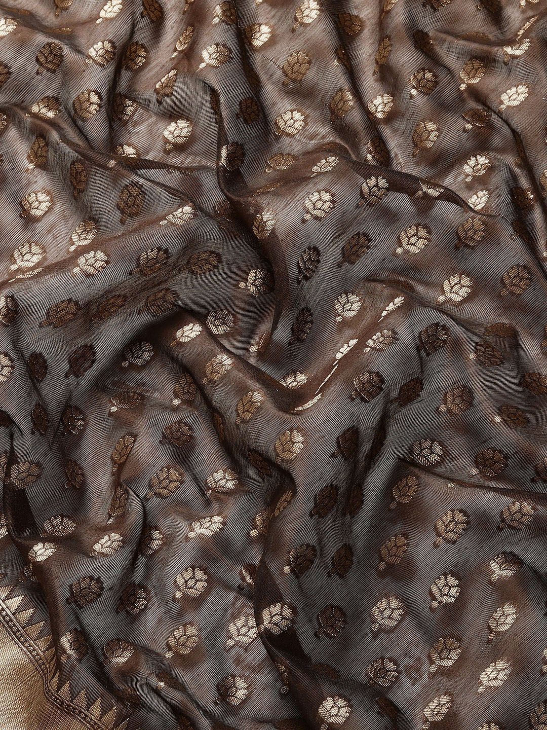Saree mall Brown & Golden Cotton Silk Woven Design Banarasi Saree