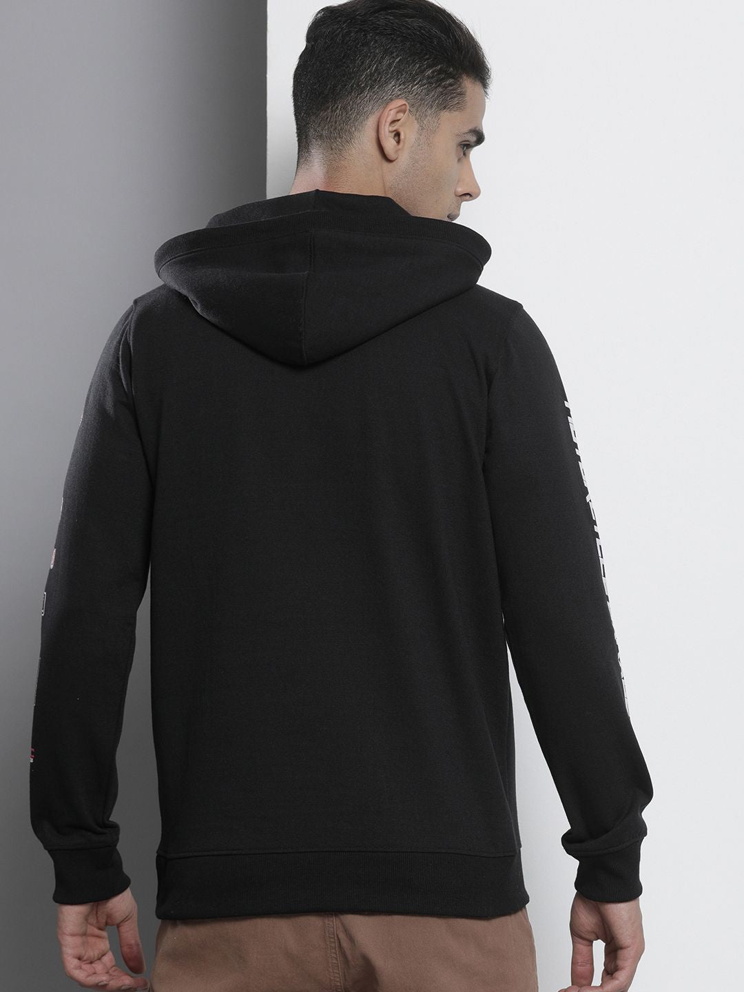 The Indian Garage Co Men Black Printed Hooded Sweatshirt