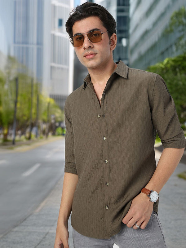 Urbano Fashion Men Spread Collar Textured Cotton Casual Shirt