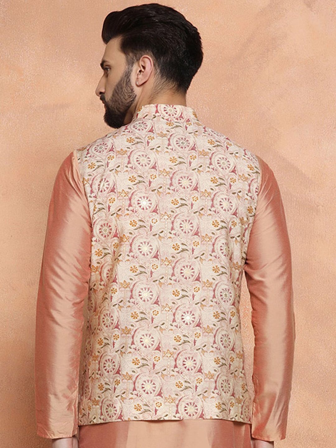 KISAH Printed Nehru Jackets With Pocket Square