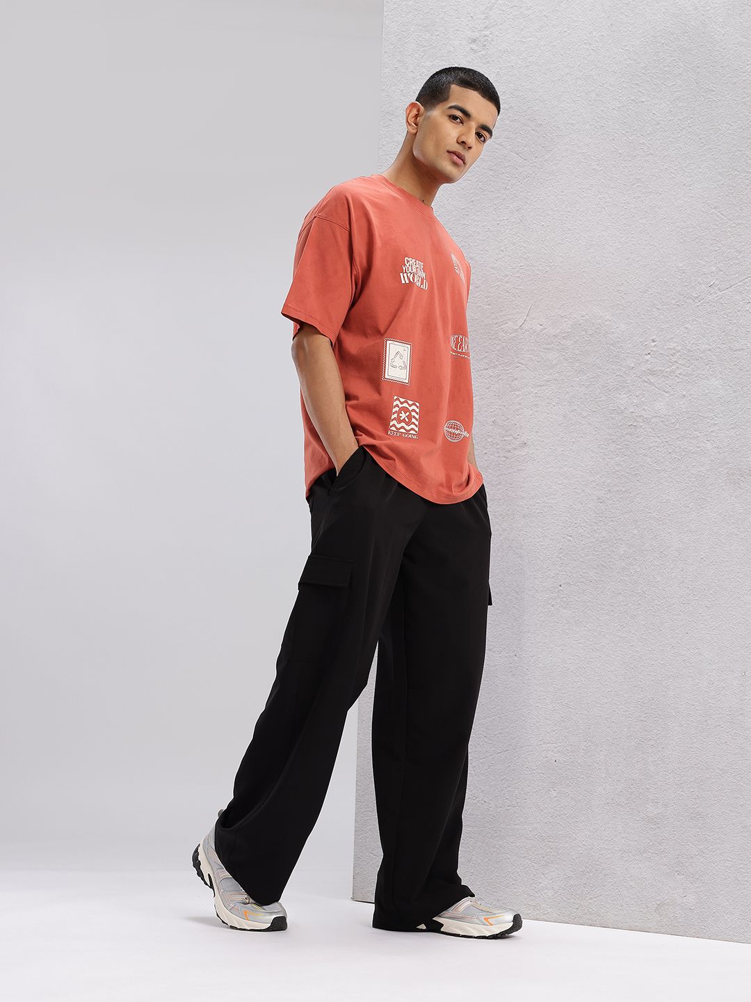 HRX by Hrithik Roshan Printed Drop-Sleeves Pure Cotton Oversized Lifestyle T-shirt
