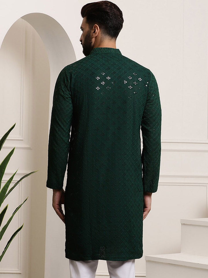 SOJANYA Mandarin Collar Sequins Embellished Pure Cotton Straight Kurta