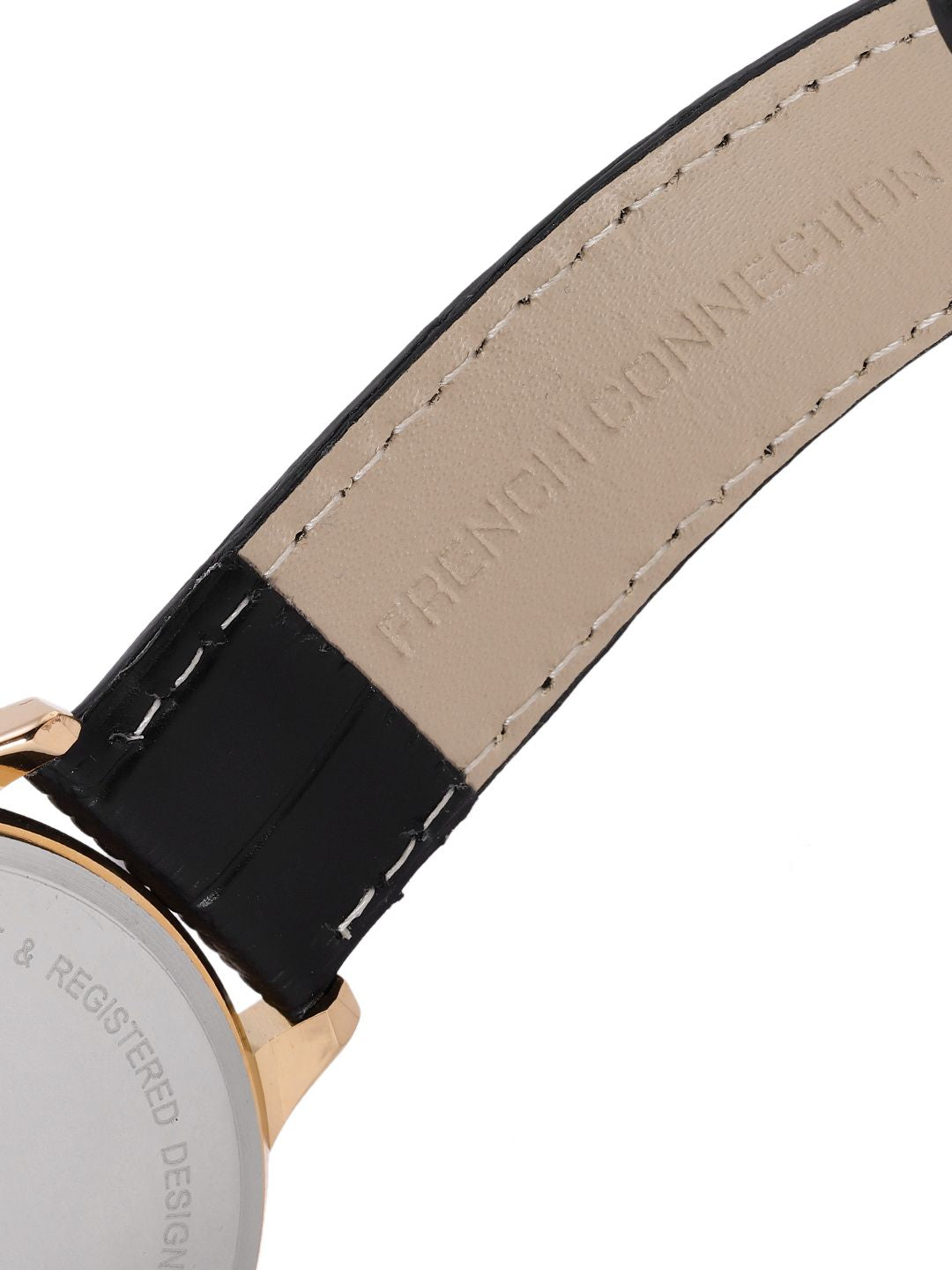 Sambungan Perancis Lelaki Hitam Dial & Kulit Hitam Tali Analog Watch FCL25